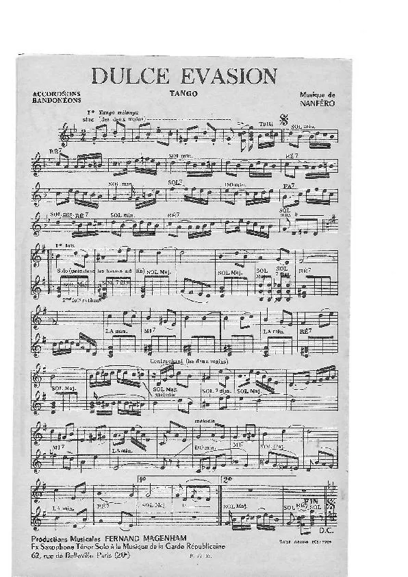 télécharger la partition d'accordéon Dulce Evasion (Tango) au format PDF