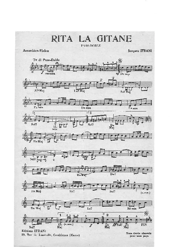 télécharger la partition d'accordéon Rita la Gitane (Paso Doble) au format PDF