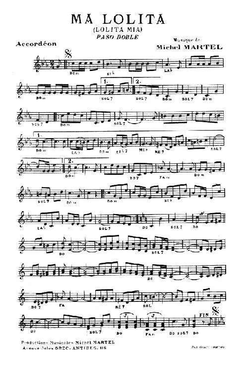 télécharger la partition d'accordéon Ma Lolita (Lolita Mia) (Paso Doble) au format PDF