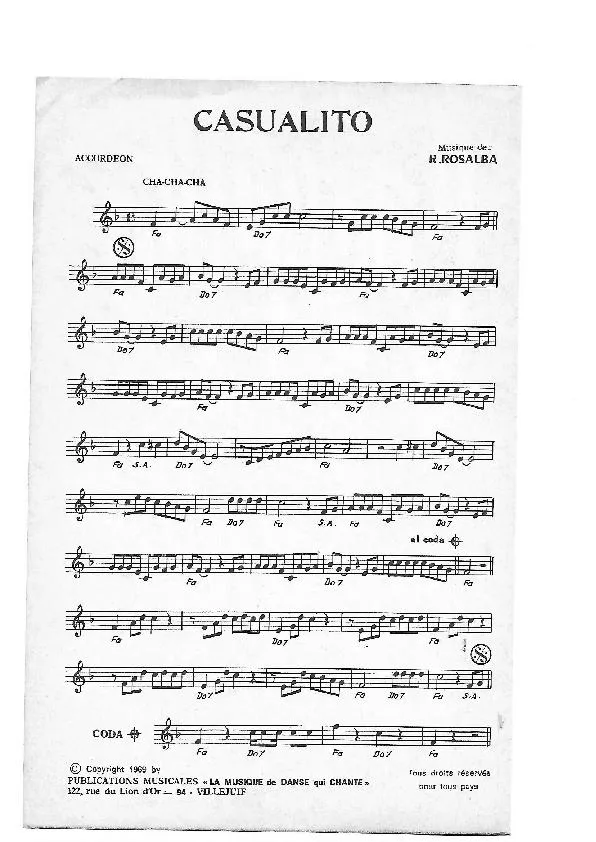 télécharger la partition d'accordéon Casualito (Cha Cha Cha) au format PDF