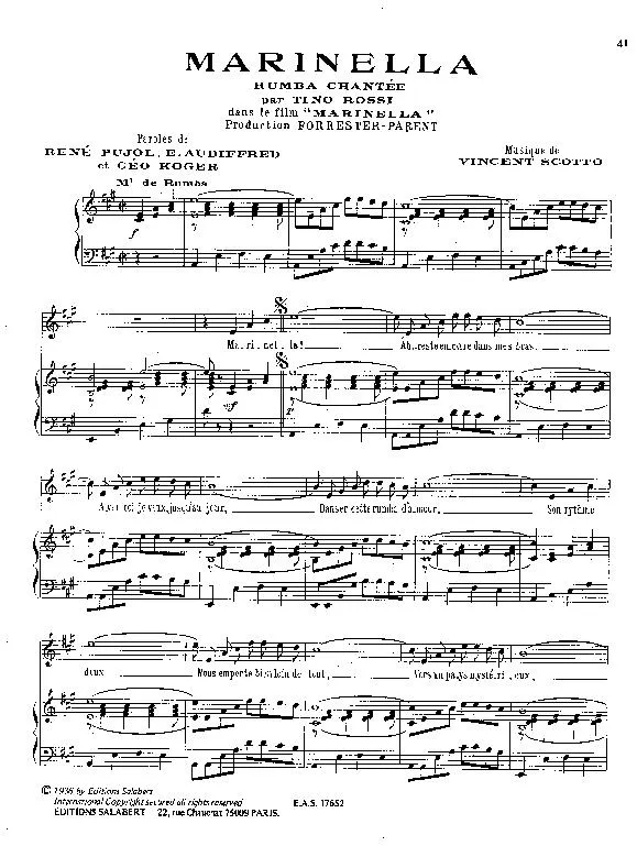 télécharger la partition d'accordéon Marinella (Chant : Tino Rossi) (Rumba) au format PDF