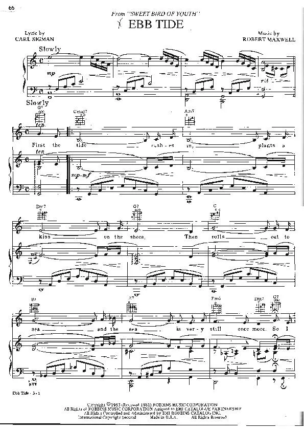 télécharger la partition d'accordéon Ebb Tide (From Sweet Bird of Youth) (Slow) au format PDF