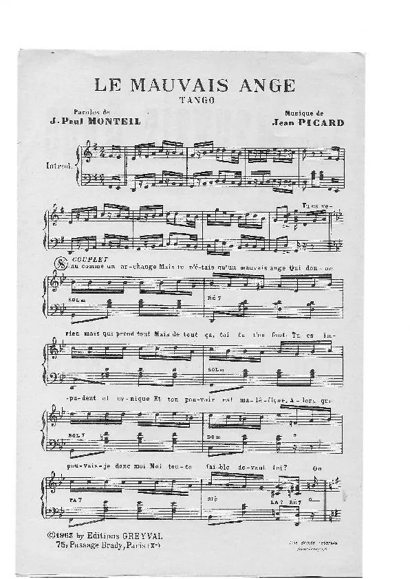 télécharger la partition d'accordéon Le mauvais ange (Tango Chanté) au format PDF