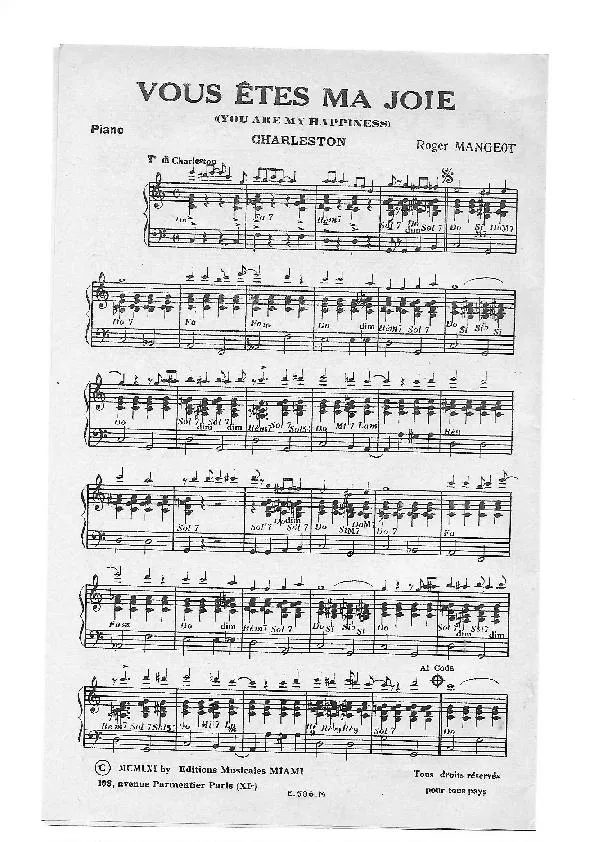 télécharger la partition d'accordéon Vous êtes ma joie (You are my happiness) (Charleston) (Partie Piano) au format PDF