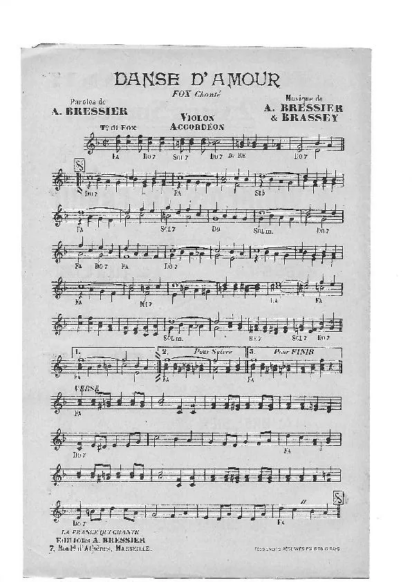 télécharger la partition d'accordéon Danse d'amour (Fox Chanté) au format PDF
