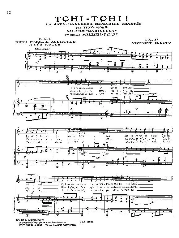 télécharger la partition d'accordéon Tchi Tchi (Du Film : Marinella) (Chant : Tino Rossi) (Java Ranchera Mexicaine)  au format PDF