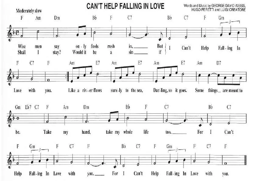 télécharger la partition d'accordéon Can't help falling in love (Comment ne pas être amoureux de vous) (Interprètes : UB40 / Dave) (Reggae) au format PDF