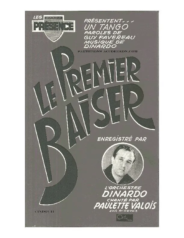 télécharger la partition d'accordéon Le premier baiser (Chant : Paulette Valois) (Orchestration Complète) (Tango) au format PDF