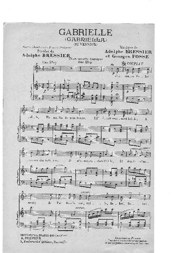 télécharger la partition d'accordéon Gabrielle (Gabriella) (One Step) au format PDF
