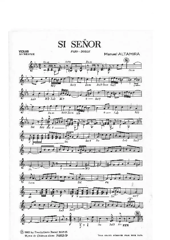 télécharger la partition d'accordéon Si Señor (Oui Monsieur) (Paso Doble) au format PDF