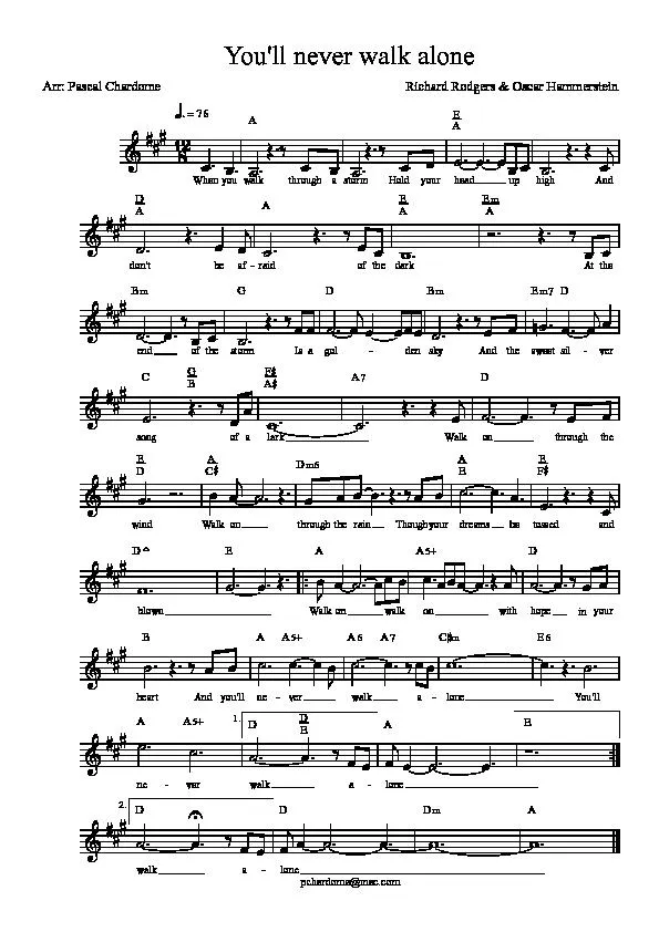 télécharger la partition d'accordéon You'll never walk alone (Arrangement : Pascal Chardome) (Chant : Gerry and The Pacemakers) au format PDF