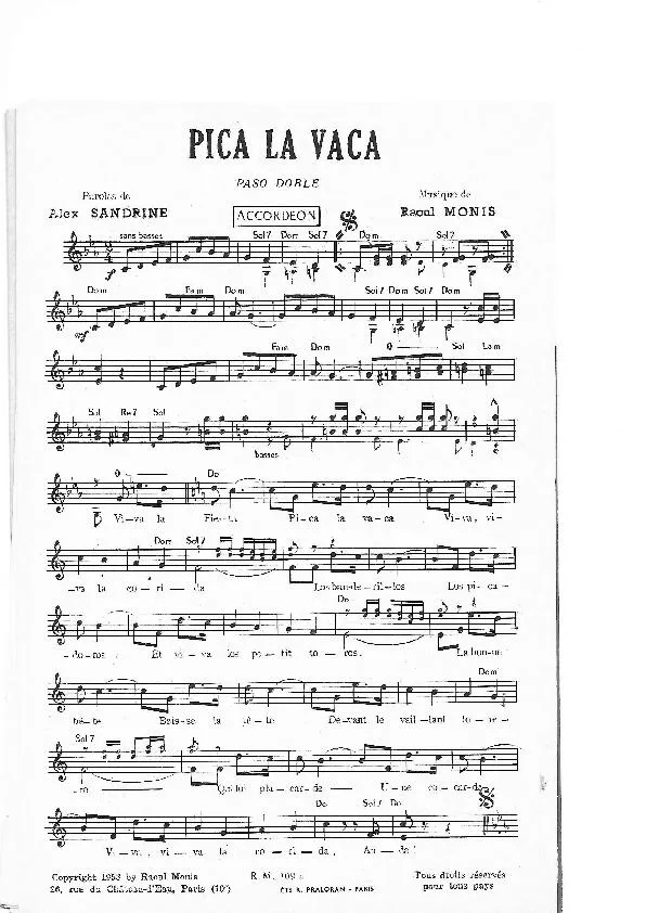 télécharger la partition d'accordéon Pica la vaca (Paso Doble) au format PDF