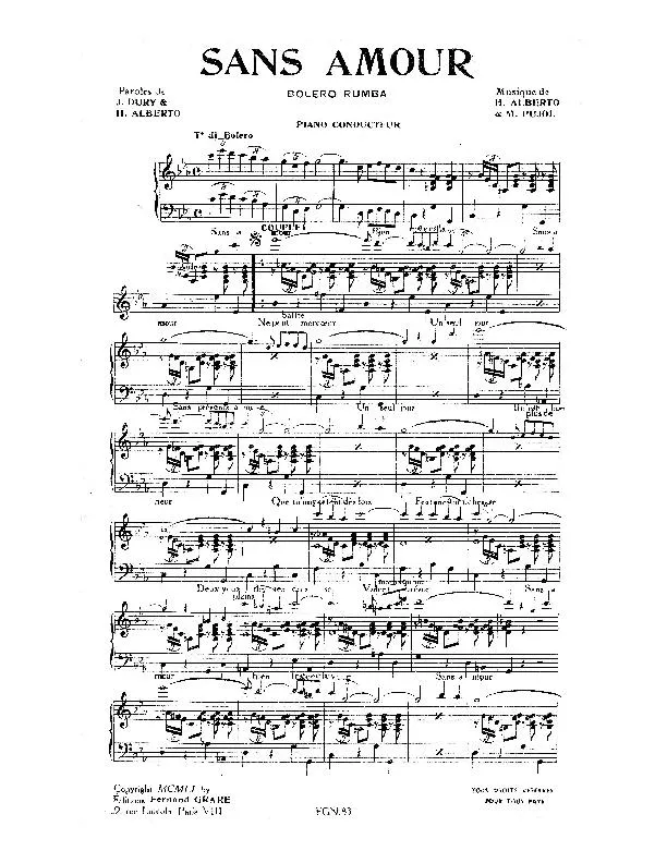 télécharger la partition d'accordéon Sans amour (Boléro Rumba) (Piano Conducteur)  au format PDF