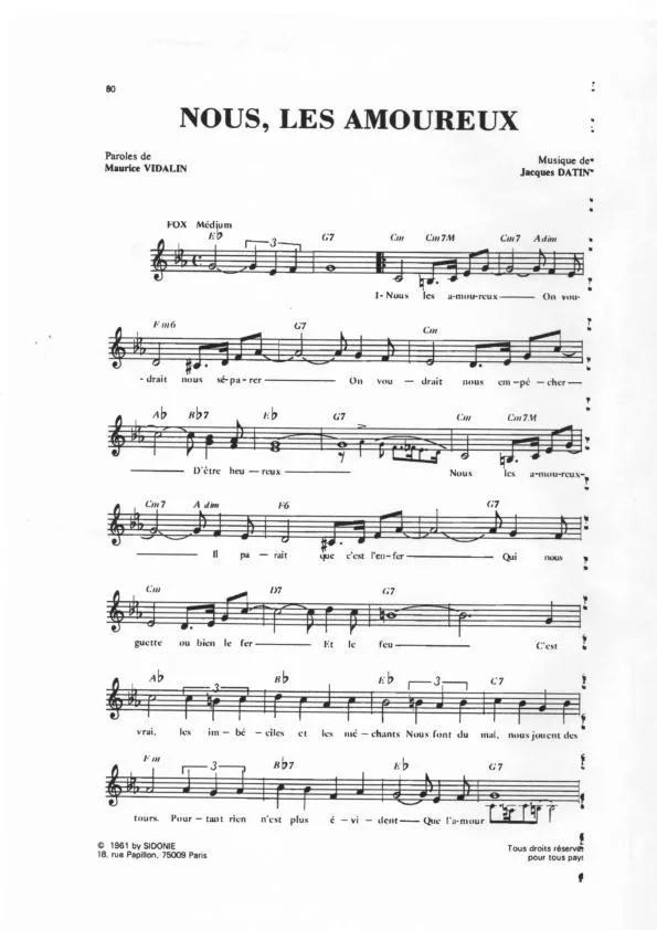 télécharger la partition d'accordéon Nous les amoureux (Fox Médium) au format PDF