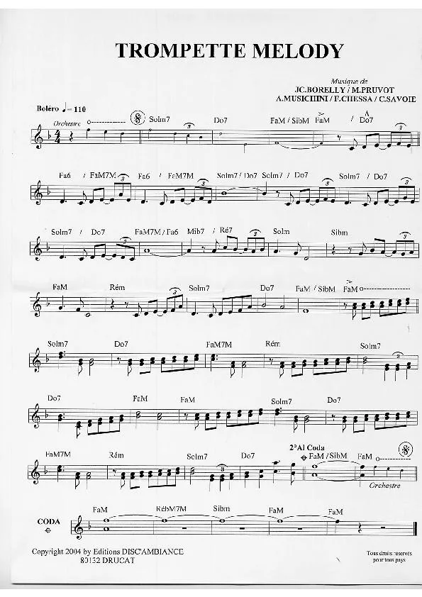 télécharger la partition d'accordéon Trompette Melody (Boléro) au format PDF