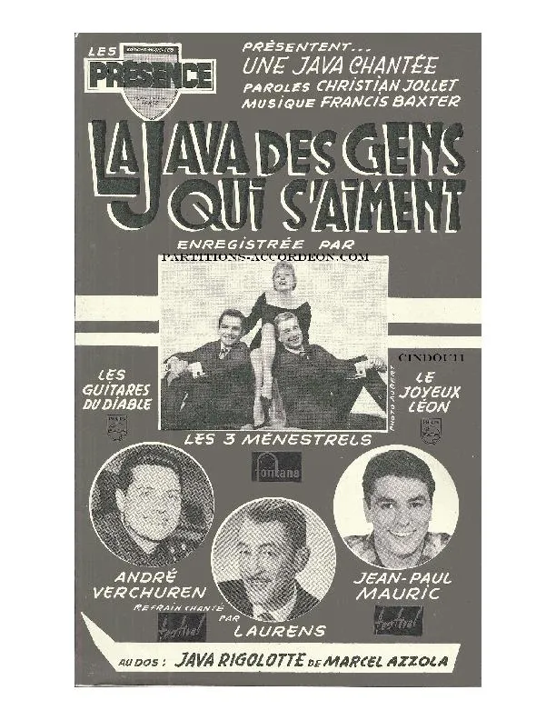 télécharger la partition d'accordéon La java des gens qui s'aiment (Enregistrée par : André Verchuren / Les guitares du diable / Les 3 Ménestrels / Le joyeux Léon / Jean-Paul Mauric) (Orchestration) au format PDF