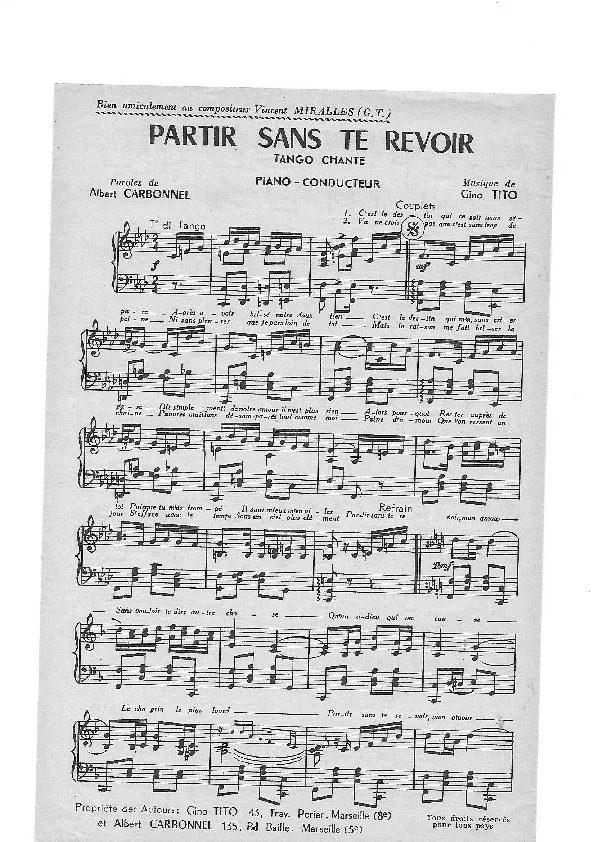 télécharger la partition d'accordéon Partir sans te revoir (Tango Chanté) au format PDF