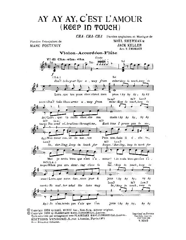 télécharger la partition d'accordéon Ay ay ay C'est l'amour (Keep in touch) (Arrangement : Yvonne Thomson) (Cha Cha Cha) au format PDF