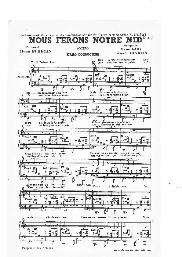 télécharger la partition d'accordéon Nous ferons notre nid (Boléro) au format PDF