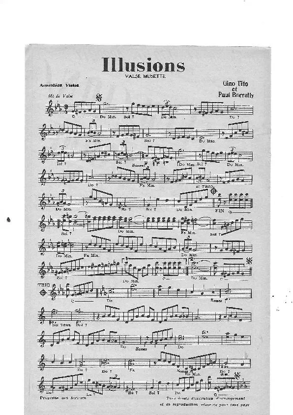 télécharger la partition d'accordéon Illusions (Crée par : Yvette Horner) (Valse Musette) au format PDF