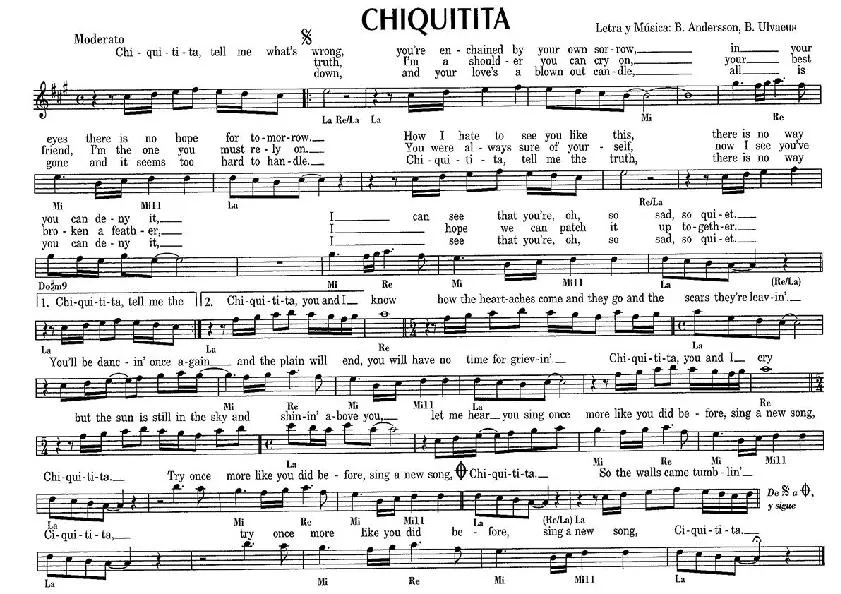 télécharger la partition d'accordéon Chiquitita (Chant : Abba) au format PDF