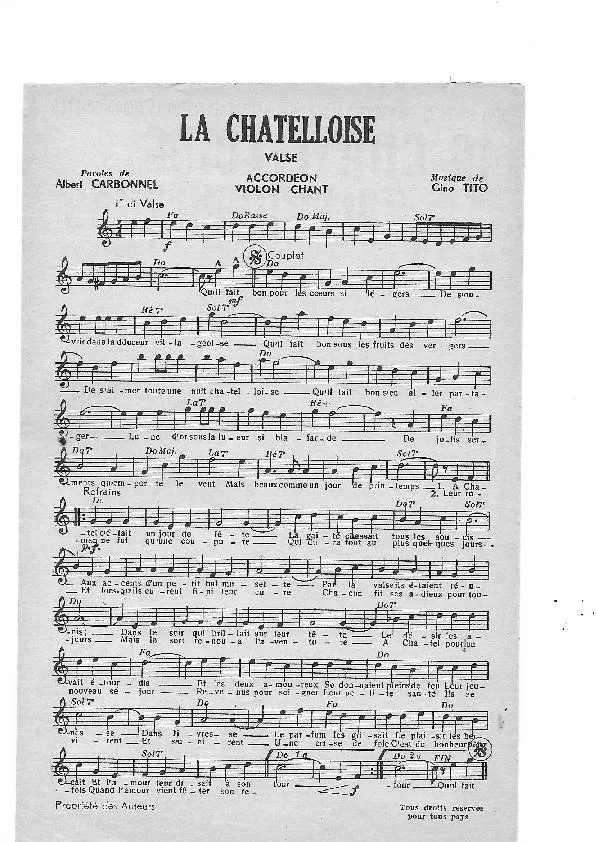 télécharger la partition d'accordéon La chatelloise (Enregistrée par : Yvette Horner) (Valse) au format PDF