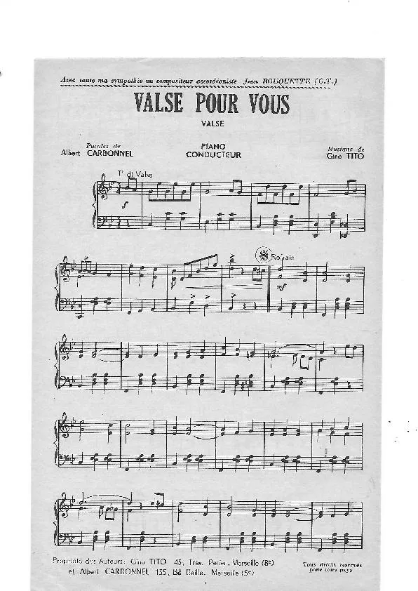 télécharger la partition d'accordéon Valse pour vous (Enregistrér par : Yvette Horner) au format PDF