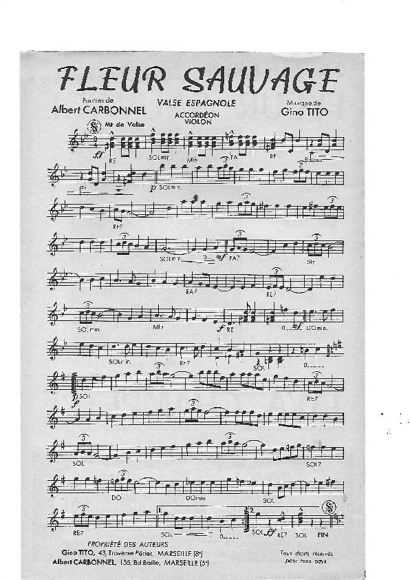 télécharger la partition d'accordéon Fleur sauvage (Enregistrée par : Bernard Buranello) (Valse Espagnole) au format PDF