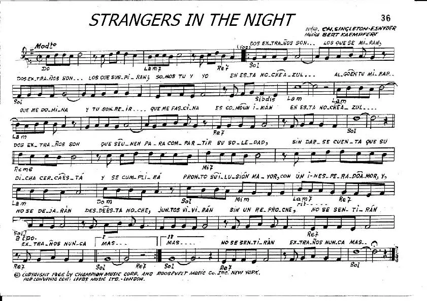 télécharger la partition d'accordéon Strangers in the night (Chant : Frank Sinatra) au format PDF