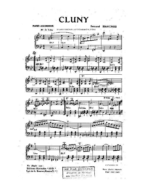 télécharger la partition d'accordéon Cluny (Valse Musette) au format PDF