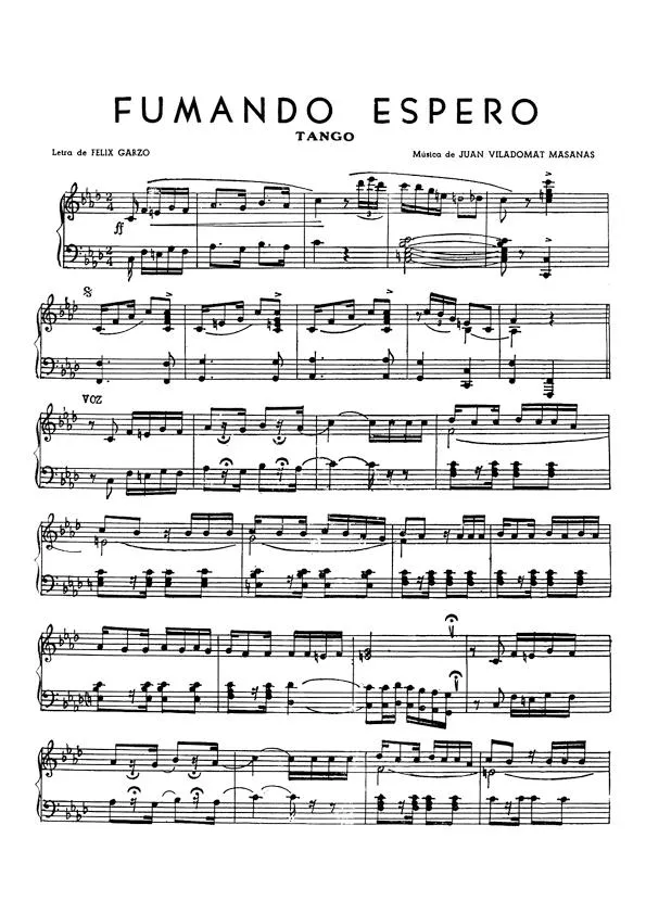 télécharger la partition d'accordéon Fumando Espero (Interprété par : Carlos Gardel / Sara Montiel) (Tango Typique Chanté)  au format PDF