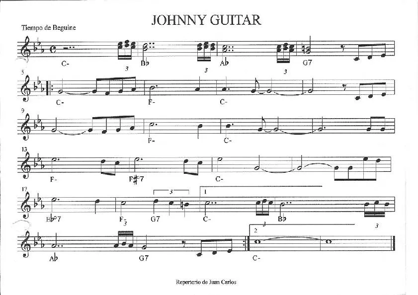télécharger la partition d'accordéon Johnny Guitar au format PDF