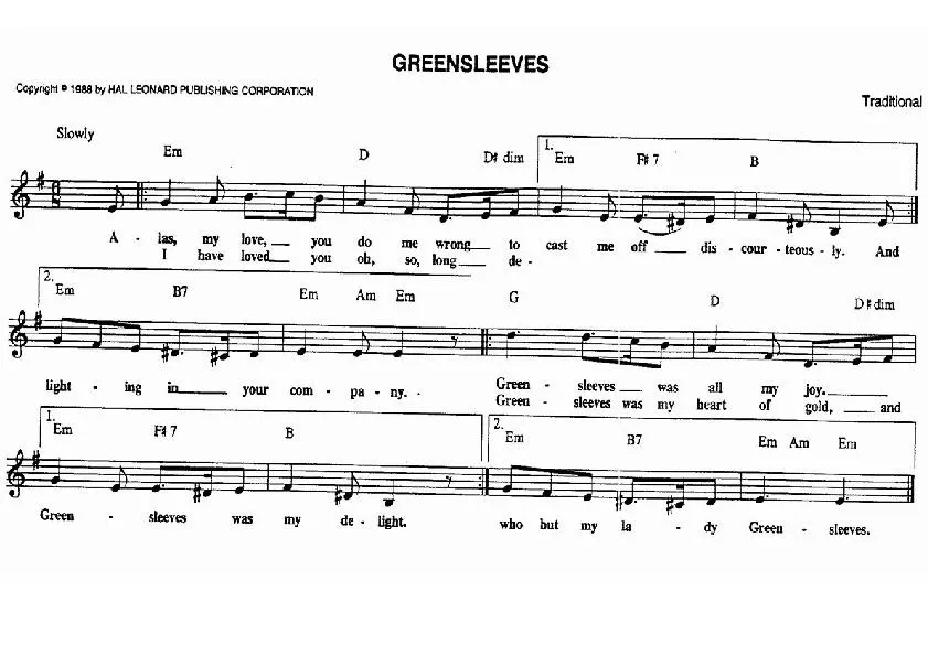 télécharger la partition d'accordéon Greensleeves au format PDF