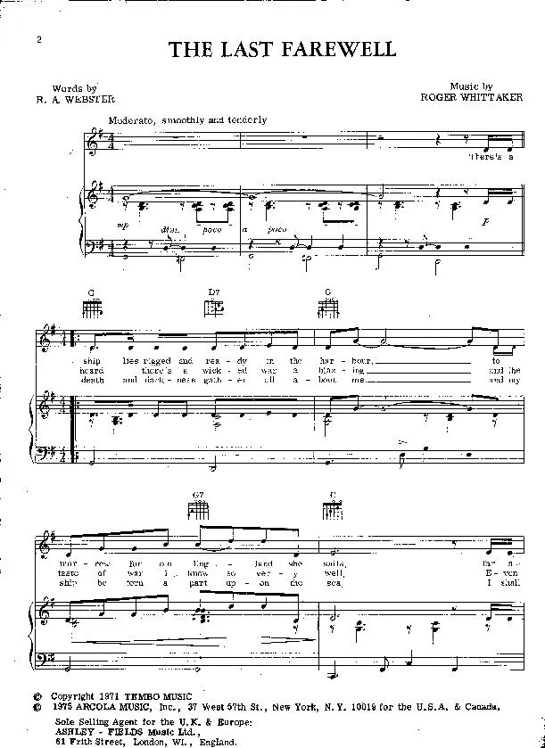 télécharger la partition d'accordéon The last farewell au format PDF