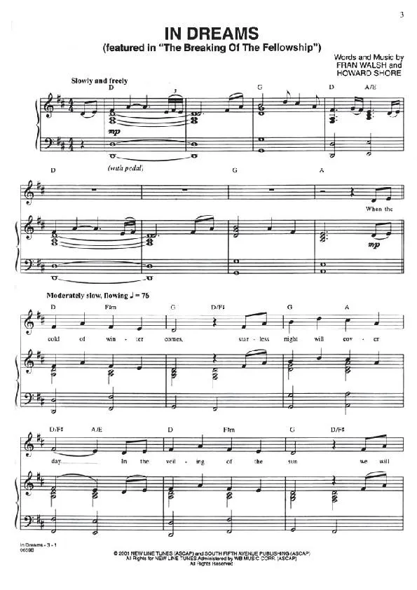 télécharger la partition d'accordéon In dreams (Featured in : The breaking Of The Fellowship) (Slow)  au format PDF