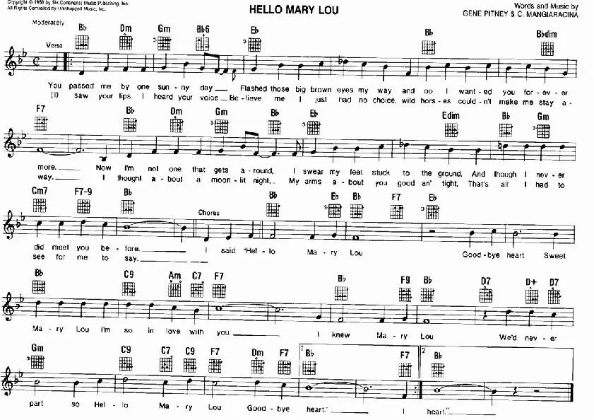 télécharger la partition d'accordéon Hello Mary Lou (Interprète : Ricky Nelson) (Country Swing) au format PDF