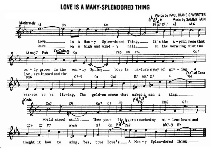 télécharger la partition d'accordéon Love is a many splendored thing au format PDF