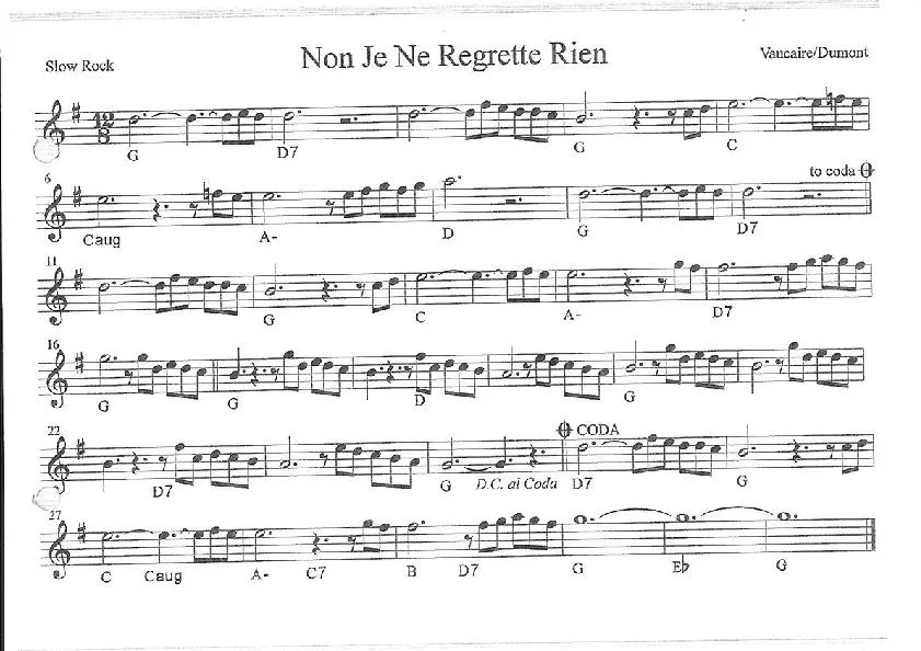 télécharger la partition d'accordéon Non Je ne regrette rien (Chant : Edith Piaf) au format PDF