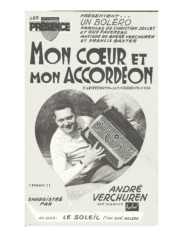 télécharger la partition d'accordéon Mon cœur et mon accordéon (Orchestration Complète) (Boléro) au format PDF