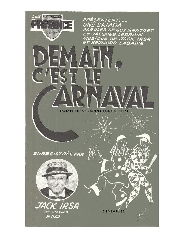 télécharger la partition d'accordéon Demain c'est carnaval (Orchestration Complète) (Samba) au format PDF