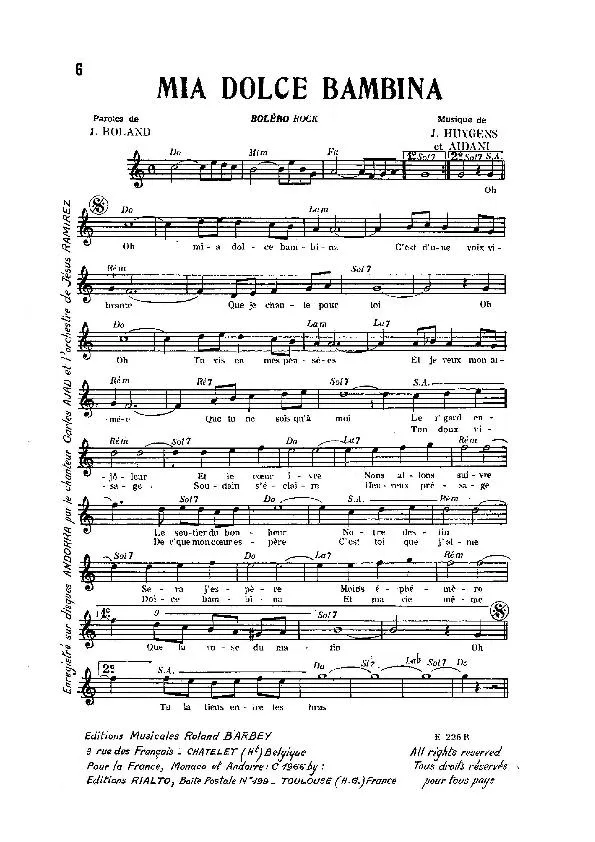 télécharger la partition d'accordéon Mia dolce Bambina (Boléro Rock) au format PDF