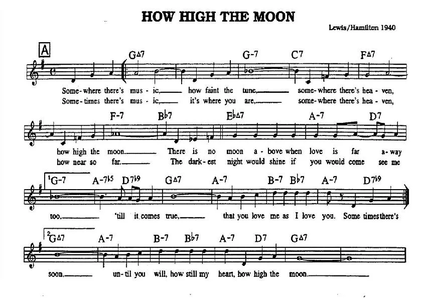 télécharger la partition d'accordéon How high the moon (Chant : Ella Fitzgerald / Art Tatum / Les Paul et Mary Ford) au format PDF