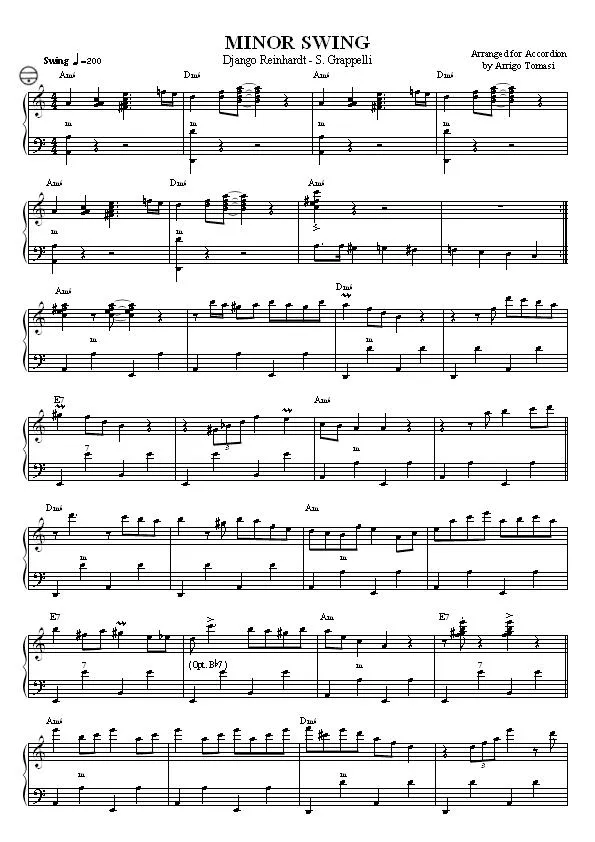 télécharger la partition d'accordéon Minor Swing  (Arrangement : Arrigo Tomasi) au format PDF