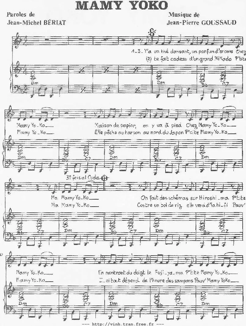 télécharger la partition d'accordéon Mamy Yoko (Chant : Rose Laurens) au format PDF