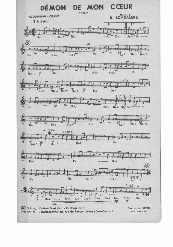 télécharger la partition d'accordéon Démon de mon coeur (Baïon) au format PDF