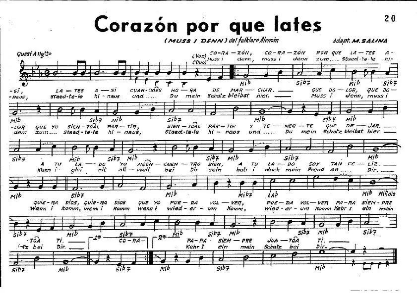 télécharger la partition d'accordéon Corazón por que lates (Muss I denn) (Folklore Allemand) au format PDF