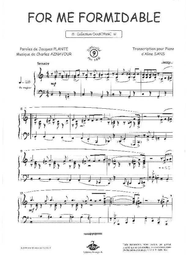 télécharger la partition d'accordéon For me formidable (Transcription Piano : Aline Sans) (Pop Jazzy) au format PDF