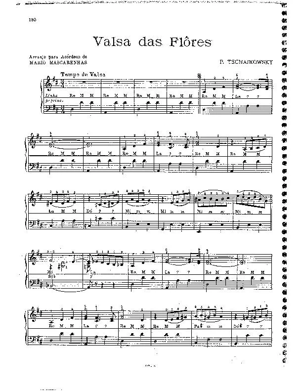 télécharger la partition d'accordéon Valsa das flôres (Valse des fleurs) (Du Ballet : Casse-Noisette) (Arrangement pour accordéon de Mario Mascarenhas) au format PDF