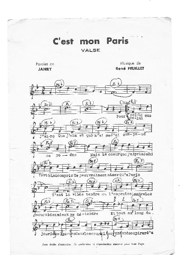 télécharger la partition d'accordéon C'est mon Paris (Valse) au format PDF