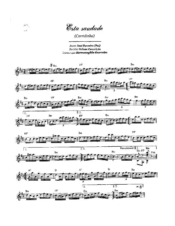 télécharger la partition d'accordéon Esta saudade (Recuelli par Nelson Conceição) (Transcription de : Hermenegildo Guerreiro) (Corridinho) au format PDF